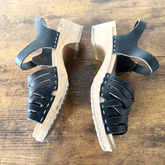 Swedish Hasbeens Braided Clog Sandals in Black Leather Size 38 7.5 - Picture 4 of 8